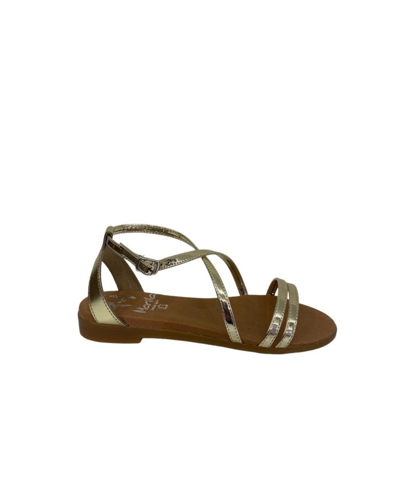 Marila Gold Sandals Δερμάτινα γυναικεία φλατ πέδιλα