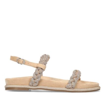 Laura Vita γυναικεία πέδιλα δερμάτινα φλατ σε μπεζ χρώμα