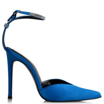 Envie Shoes Γόβα σατινέ σε μπλε χρώμα με στρας