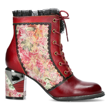 Laura Vita Γυναικεία Δερμάτινα Μποτάκια με φλοράλ σχέδια σε κόκκινο χρώμα