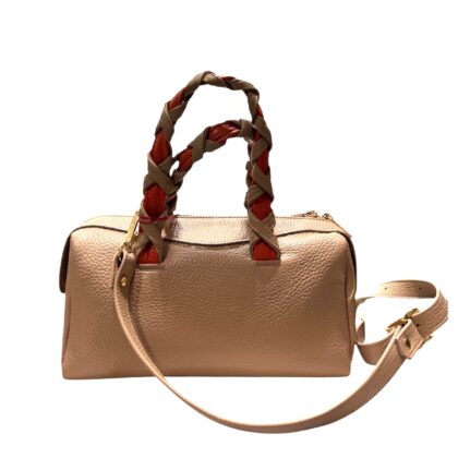 Bonendis Bowling Δερμάτινη τσάντα χειρός & χιαστί σε μπεζ-πορτοκαλί