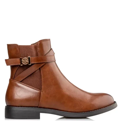 Envie booties γυναικεία μποτάκια με χρυσή λεπτομέρεια σε καφέ χρώμα