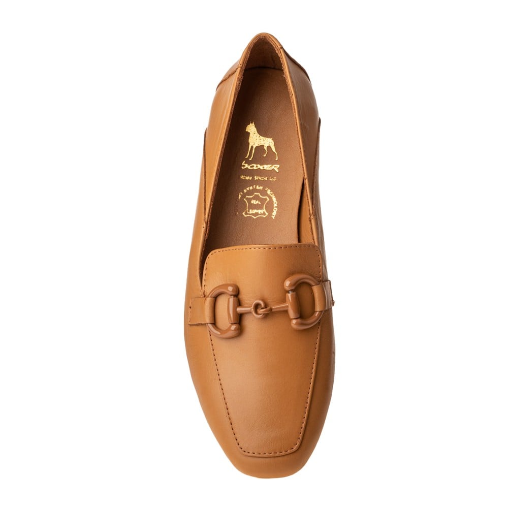 Boxer δερμάτινα γυναικεία loafers σε ταμπά χρώμα - Image 2
