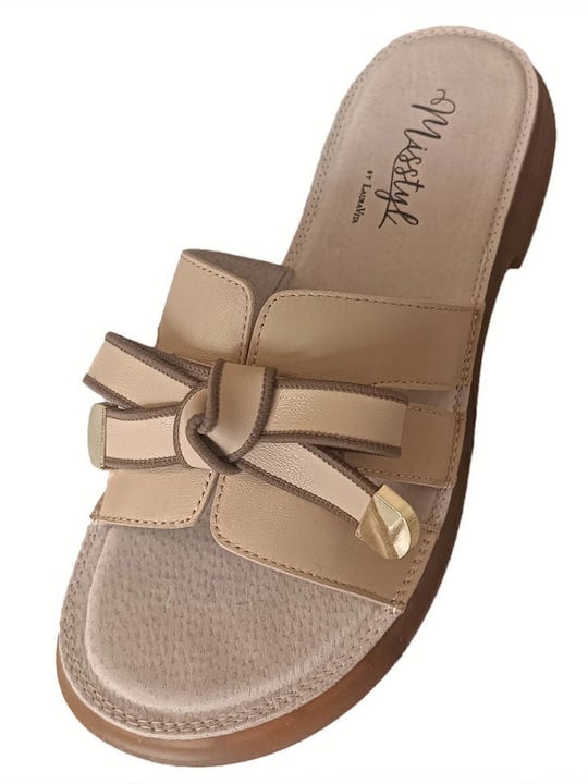 Laura Vita γυναικεία δερμάτινα φλατ mules σε μπεζ χρώμα - Image 4