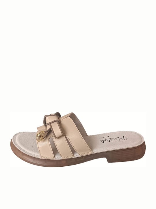 Laura Vita γυναικεία δερμάτινα φλατ mules σε μπεζ χρώμα - Image 3