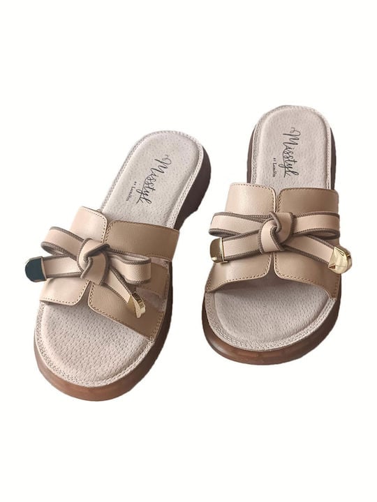 Laura Vita γυναικεία δερμάτινα φλατ mules σε μπεζ χρώμα - Image 2