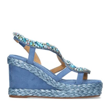 Laura Vita γυναικεία δερμάτινα πέδιλα πλατφόρμα σε μπλε χρώμα & διακοσμητικές πέτρες
