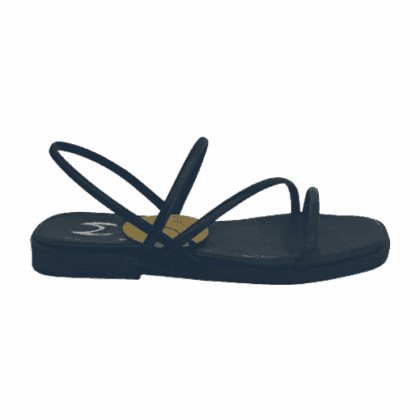 Marila Black Sandals Δερμάτινα γυναικεία φλατ σανδάλια