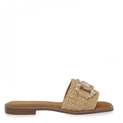 Seven flat gold raffia γυναικεία mules ισόπατα σε χρυσό & ψάθα