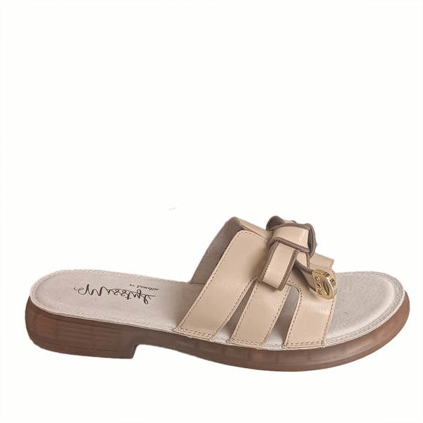 Laura Vita γυναικεία δερμάτινα φλατ mules σε μπεζ χρώμα