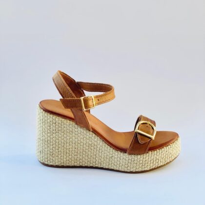 Commanchero Δερμάτινη γυναικεία πλατφόρμα σε ταμπά χρώμα