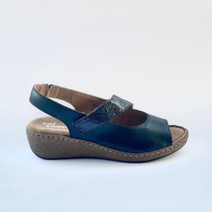 Adams Flex Δερμάτινα γυναικεία ανατομικά πέδιλα σε μαύρο χρώμα