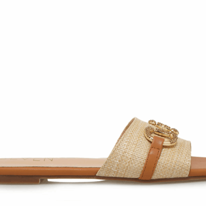 Seven flat raffia γυναικεία φλατ με ψάθα και μεταλλικά στοιχεία
