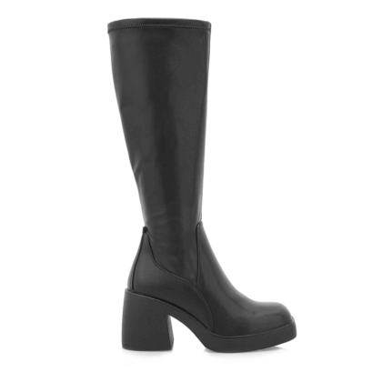 Seven γυναικεία μπότα με φιάπα & χοντρό τακούνι σε μαύρο χρώμα