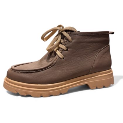 Pyramis Δερμάτινο Γυναικείο μποτάκι ανατομικό σε γκρι-μπεζ χρώμα