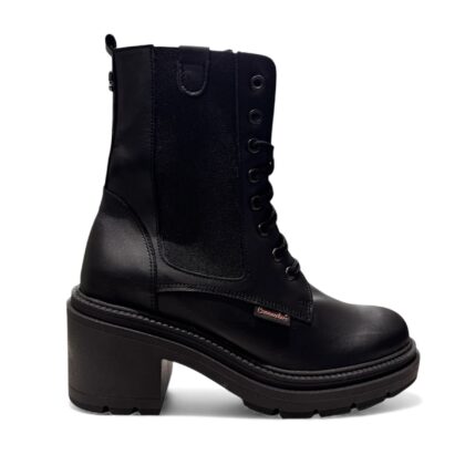 Commanchero Γυναικεία δερμάτινα μποτάκια με κορδόνι σε μαύρο χρώμα