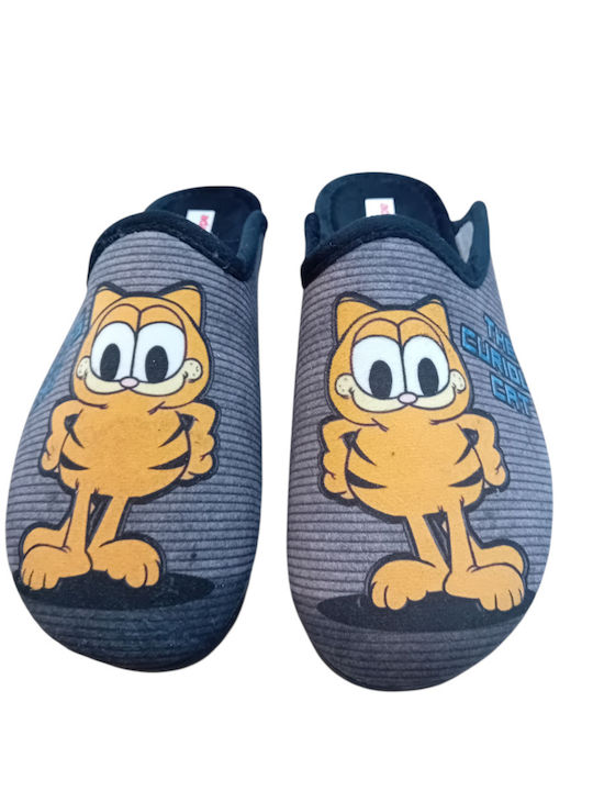 Adam's Shoes Χειμερινές Ανδρικές Παντόφλες Μαύρες Garfield