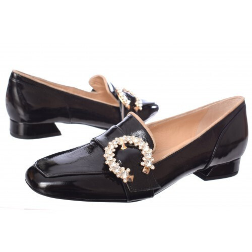 Dore Δερμάτινες Γυναικείες Λουστρίνι Γόβες με Χαμηλό Τακούνι Μαύρες - Image 2