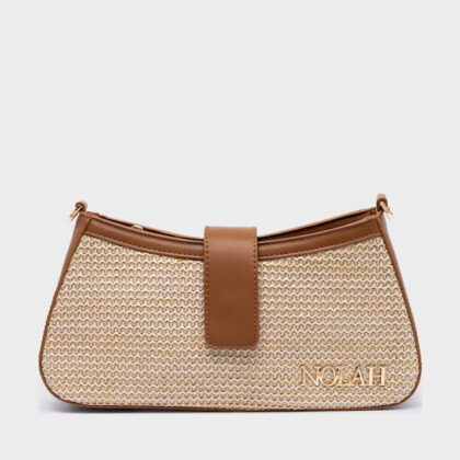 Nolah Riviera Beige-Brown γυναικεία τσάντα ώμου & χιαστί σε ψάθα & καφέ