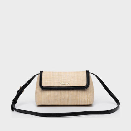 Nolah Playa Beige Black γυναικεία τσάντα ώμου ψάθινη μπεζ-χρώμα