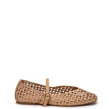 Adam's shoes γυναικεία μπαλαρίνα πλεκτή με μπαρέτα σε μπεζ χρώμα