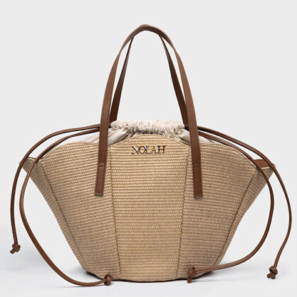Nolah Beach Oceania Beige Brown Ψάθινη Γυναικεία Τσάντα Ώμου Μπεζ ταμπά