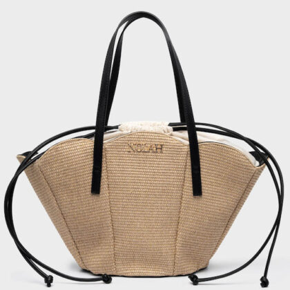 Nolah Beach Oceania Beige Black Ψάθινη θαλάσσης Γυναικεία Τσάντα Ώμου Μπεζ- μαύρο