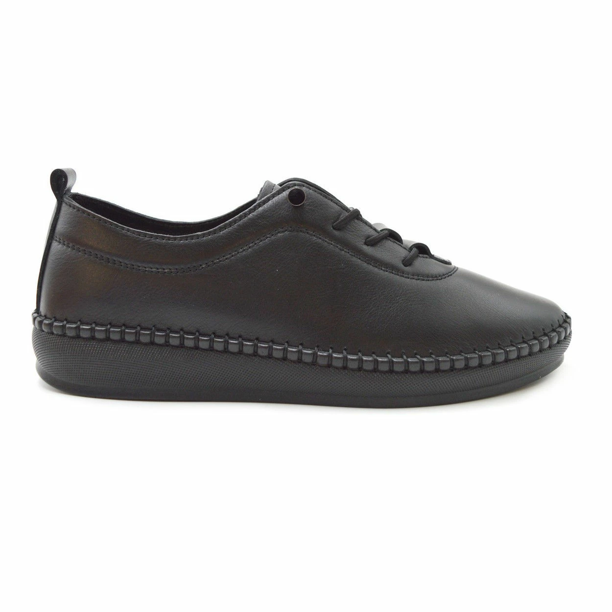Flivver γυναικεία δερμάτινα ανατομικά sneakers σε μαύρο χρώμα