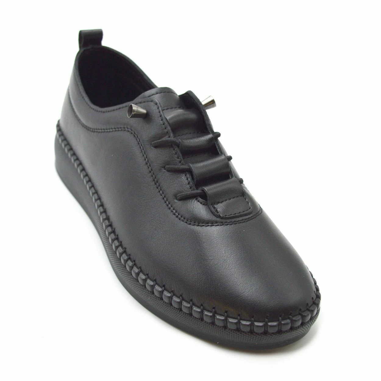 Flivver γυναικεία δερμάτινα ανατομικά sneakers σε μαύρο χρώμα - Image 4