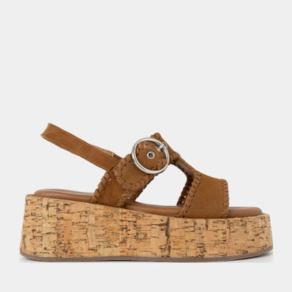 Flivver Flatform Γυναικείες δερμάτινες πλατφόρμες σε ταμπά χρώμα