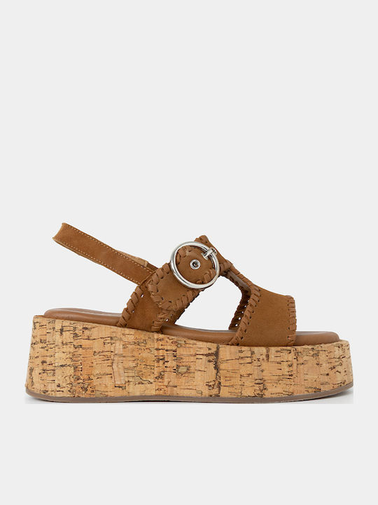 Flivver Flatform Γυναικείες δερμάτινες πλατφόρμες σε ταμπά χρώμα