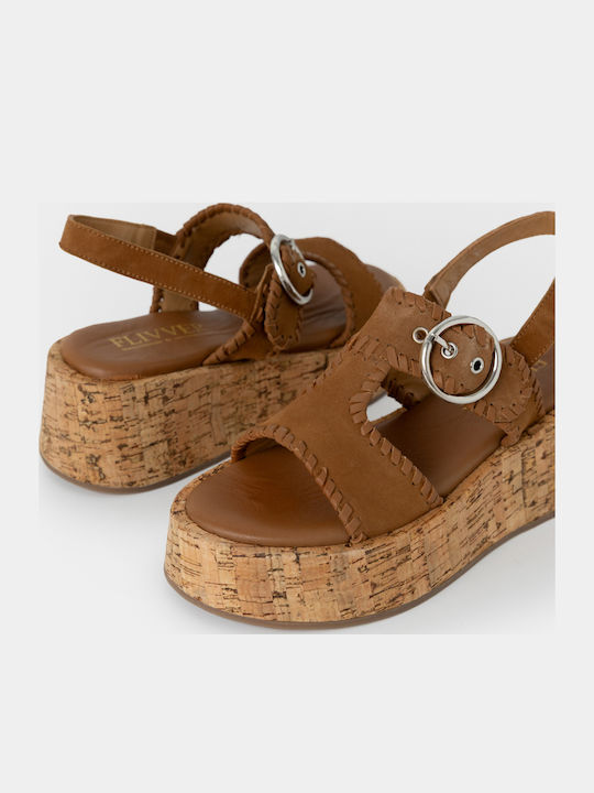 Flivver Flatform Γυναικείες δερμάτινες πλατφόρμες σε ταμπά χρώμα - Image 3