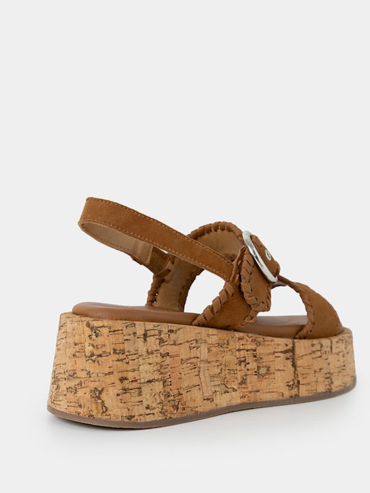 Flivver Flatform Γυναικείες δερμάτινες πλατφόρμες σε ταμπά χρώμα - Image 2