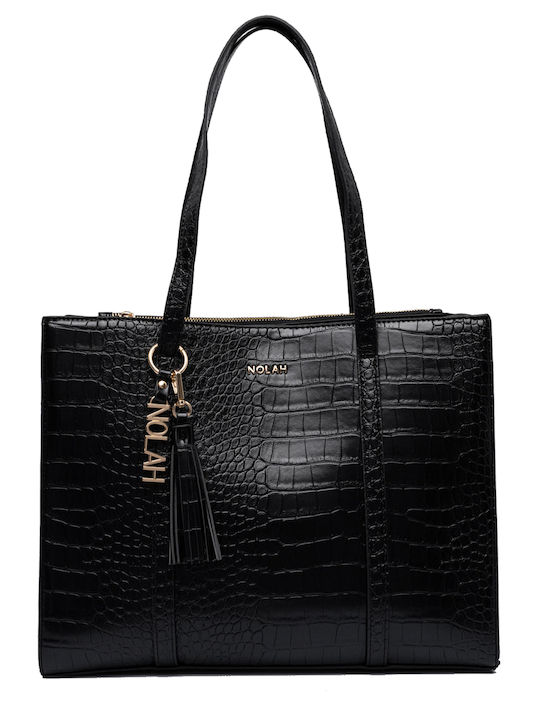 Nolah Melody Black Croco γυναικεία τσάντα ώμου σε μαύρο χρώμα