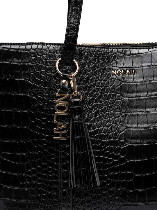 Nolah Melody Black Croco γυναικεία τσάντα ώμου σε μαύρο χρώμα - Image 4