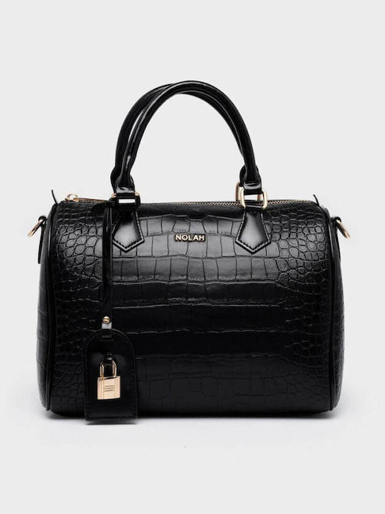 Nolah Otto Black Croco γυναικεία τσάντα χειρός & χιαστί σε μαύρο χρώμα