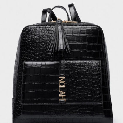 Nolah Silva Black backpack croco γυναικεία τσάντα πλάτης σε μαύρο χρώμα