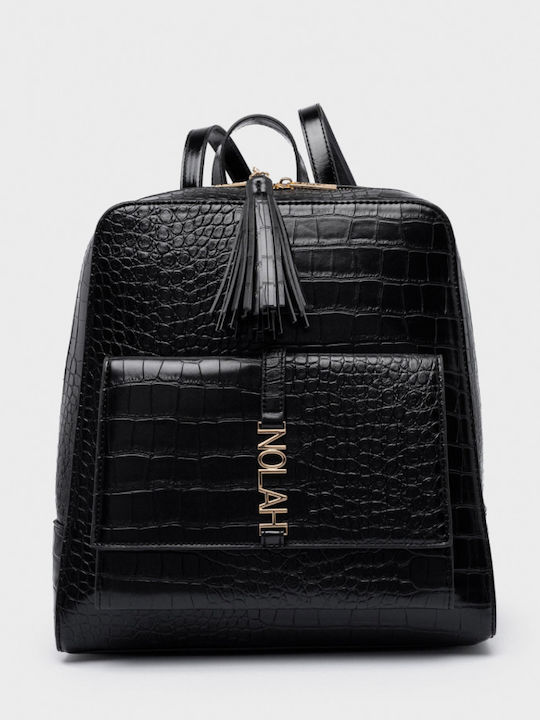 Nolah Silva Black backpack croco γυναικεία τσάντα πλάτης σε μαύρο χρώμα