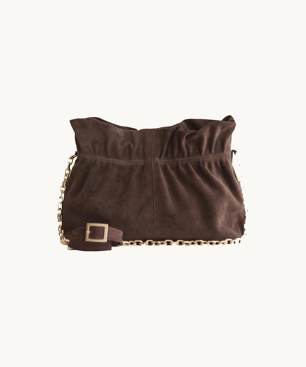 Bonendis Nefeli Pouch in Choco Suede γυναικεία δερμάτινη τσάντα ώμου