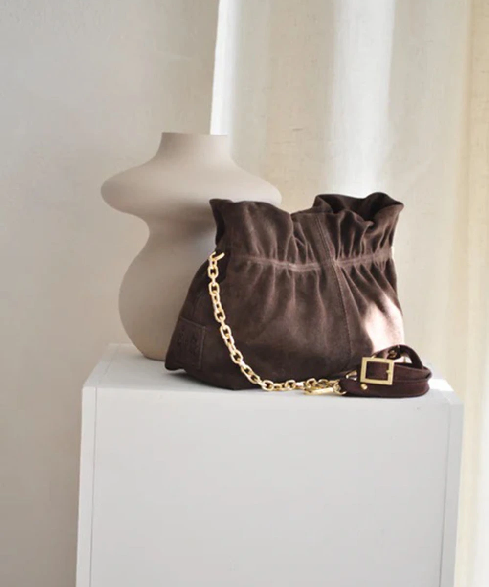 Bonendis Nefeli Pouch in Choco Suede γυναικεία δερμάτινη τσάντα ώμου - Image 3