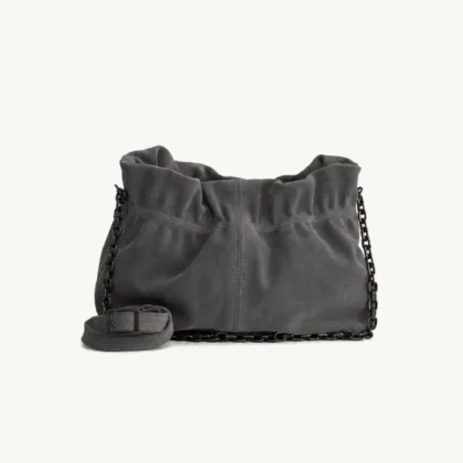 Bonendis Nefeli Pouch in Grey Suede γυναικεία δερμάτινη τσάντα ώμου σε γκρι χρώμα