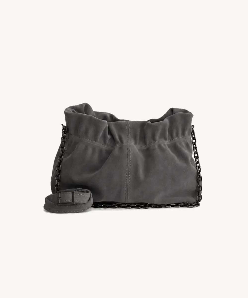 Bonendis Nefeli Pouch in Grey Suede γυναικεία δερμάτινη τσάντα ώμου σε γκρι χρώμα