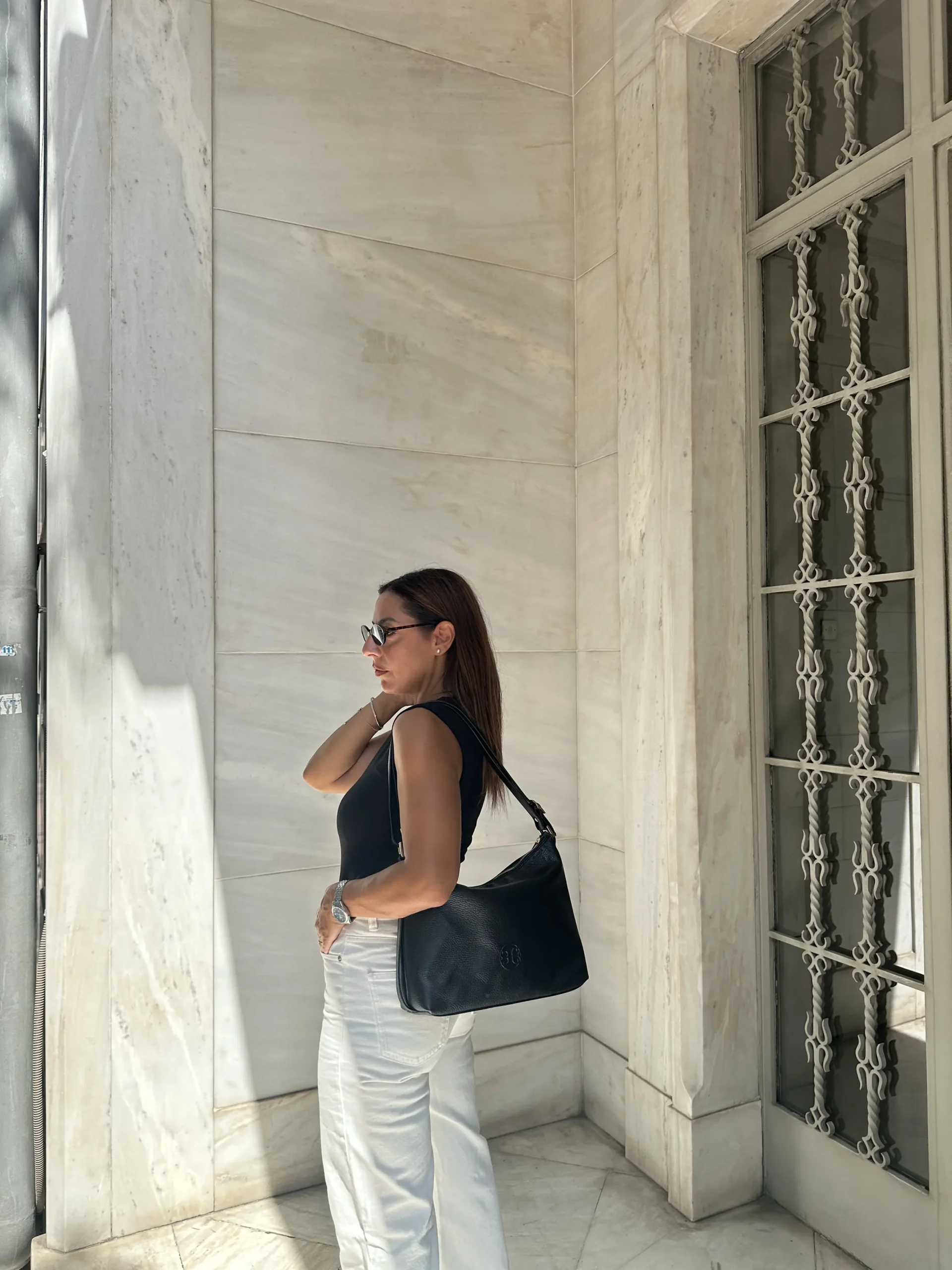 Bonendis Rallu in Black Leather γυναικεία δερμάτινη τσάντα ώμου σε μαύρο χρώμα - Image 6